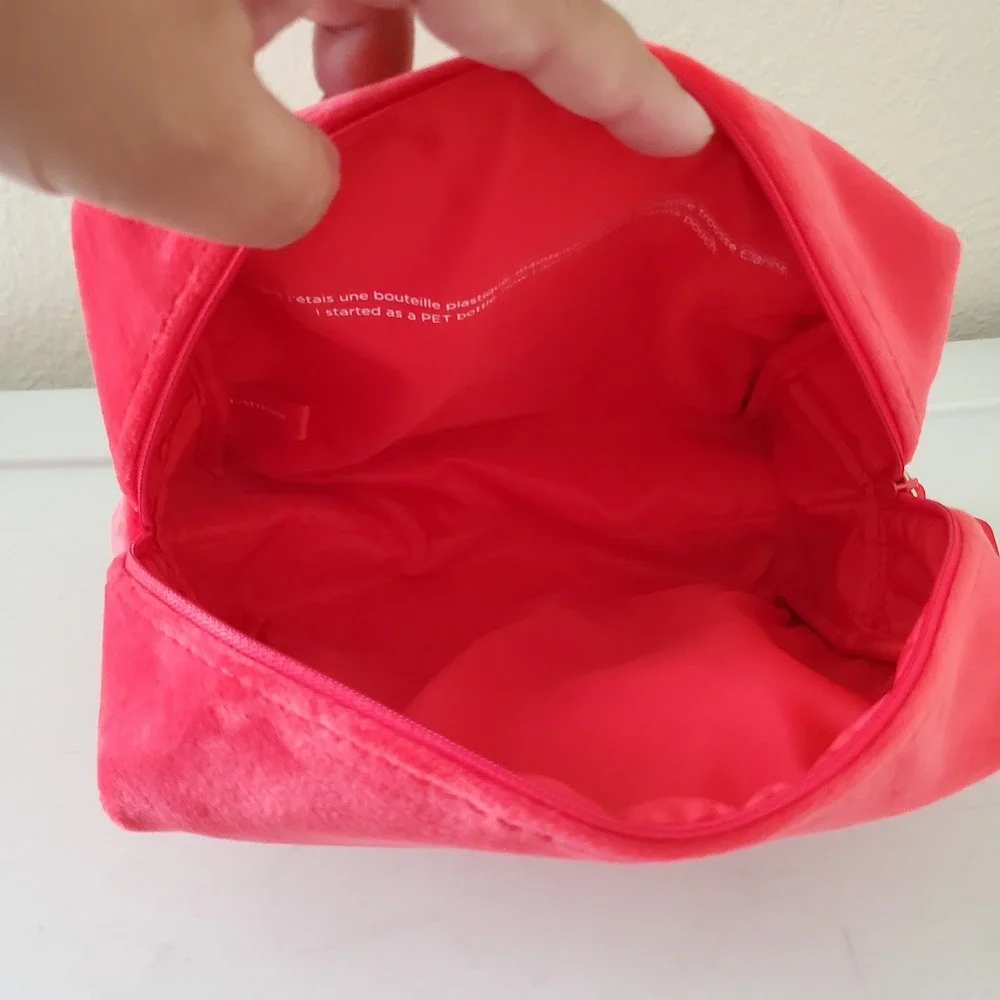 Clarins Red Velvet Star Embossed Makeup Bag Eco Friendly Recycled Pouch